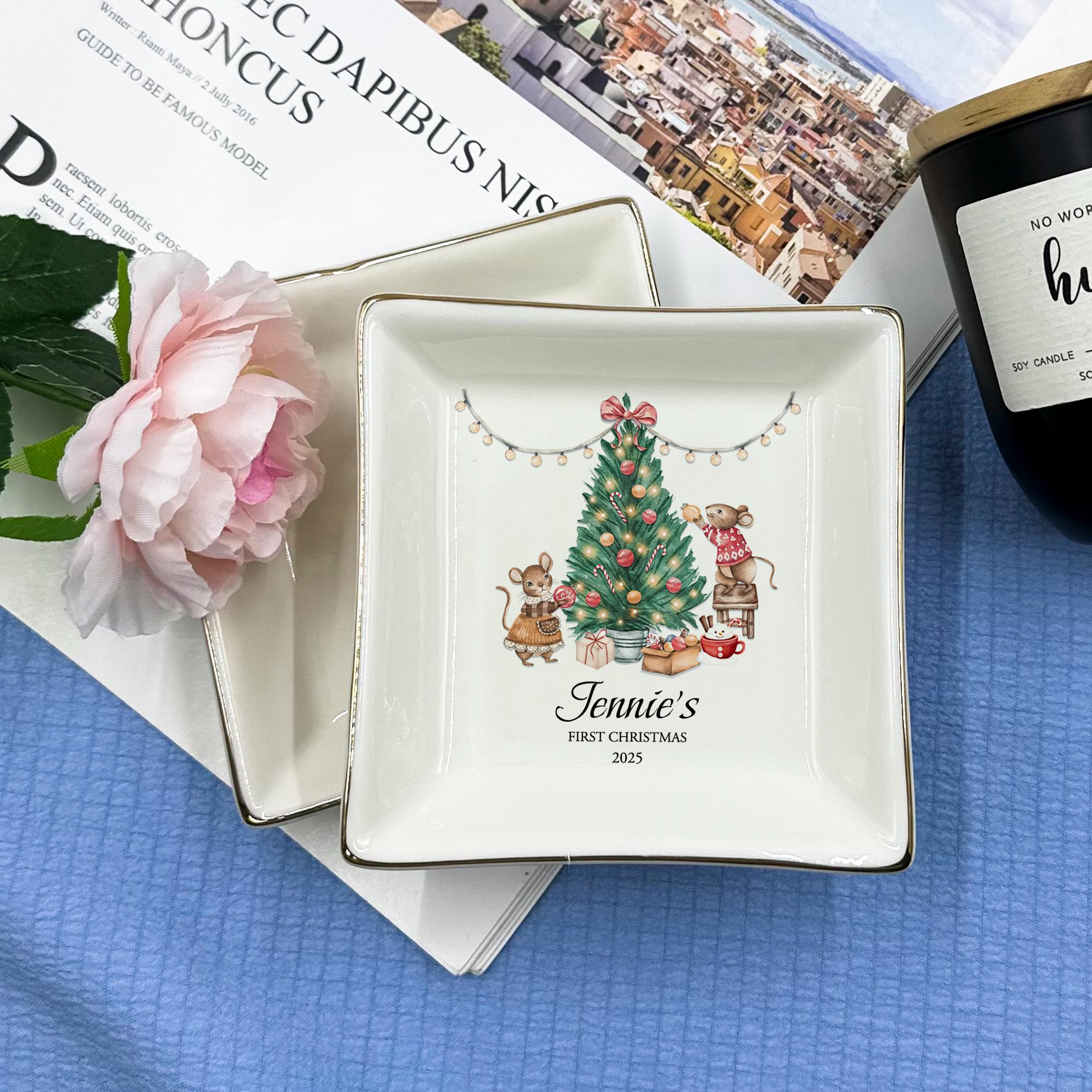 Personalized Baby's First Christmas Gift – Custom Name Ring Dish – Newborn Keepsake – Holiday Ornament 2025 – Christmas Trinket Dish