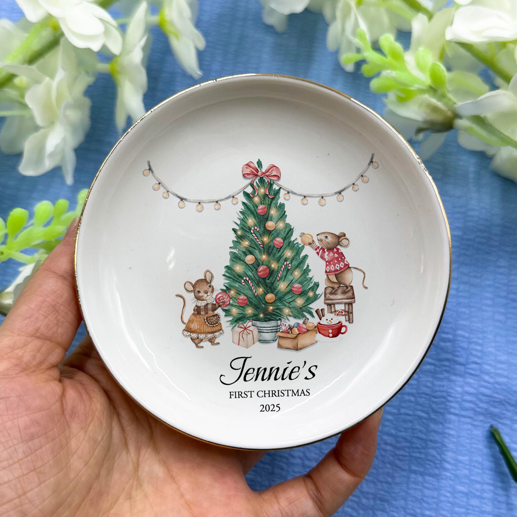 Personalized Baby's First Christmas Gift – Custom Name Ring Dish – Newborn Keepsake – Holiday Ornament 2025 – Christmas Trinket Dish