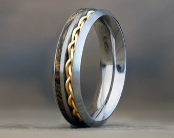 Titanium & 18ct Yellow Gold - Wooden Wedding and Egagament Rings