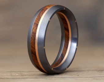 Tantalum & Red Gold and Wood Traditional Court Wedding Ring - by Shiruba Tree