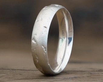 Recycled Silver Sandcast Ring - 5mm Court Wedding Rings