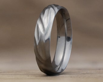 Sand Dune Titanium Courts Ring - Snow Dunes, Faceted, Caved, Mountain, Sculptural Wedding Rings
