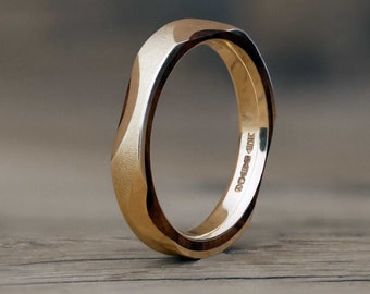 Faceted Gold Wood Engagement Ring - Rosewood Wedding Ring