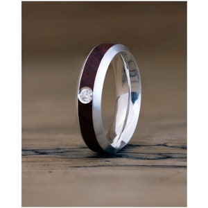 Diamond Wood Ring - 5mm Wooden Engagement Ring UK