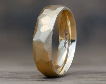 Hammered Faceted 9ct Gold Courts Wedding Ring - ethically sourced, handmade in the UK from 100% recycled eco gold
