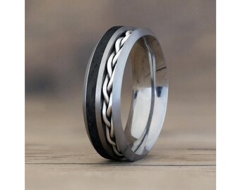 Titanium & Silver - Wood Wedding Rings by Shiruba Tree