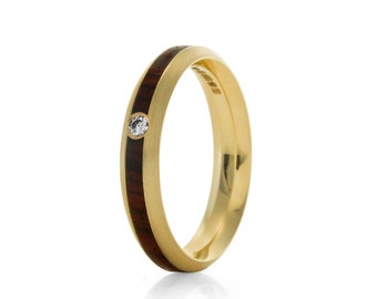 Wooden Engagement Ring - Wood Wedding Rings UK - Native Oval Diamond - Solid 9ct Yellow Gold