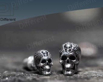 Handmade Skull Silver Earrings: Gothic style; dark; antique; eerie