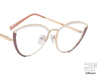 Cat-Eye Blue Light Glasses: Hollow Metal Frame, Customizable Lenses