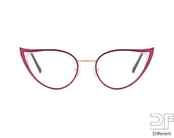 Cat Eye Blue Light Blocking Glasses: Metal Frame, Multiple Colors, Cut-out Design Eyeglass Frame
