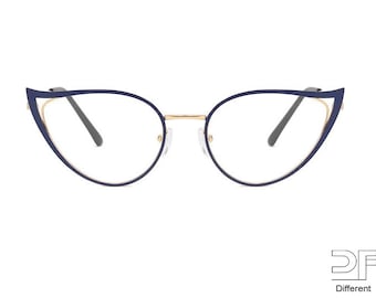 Cat Eye Blue Light Blocking Glasses: Metal Frame, Multiple Colors, Cut-out Design Eyeglass Frame