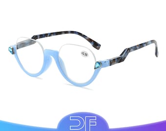 Half Frame Top Rimless Oval Moon Reading Glasses