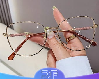 Oversized Cat Eye Blue Light Glasses: Stylish Metal Frames