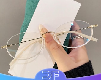 Half Frame Top Rimless Oval  Reading Glasses: student blue light eye wear , reading glasses, customizable prescription,Women's funky glasses