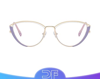 Cat-Eye Blue Light Glasses: Hollow Metal Frame, Customizable Lenses