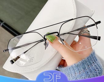 Classic Aviator Half-Frame Double-Beam Glasses: Anti-Blue Light; Unisex; Customizable Prescriptions; Stylish And Luxurious.