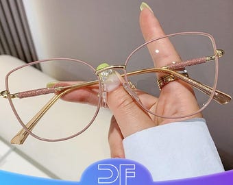 Oversized Cat-Eye Blue Light Glasses: Stylish Metal Frames