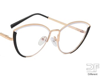 Cat-Eye Blue Light Glasses: Hollow Metal Frame, Multiple Colors