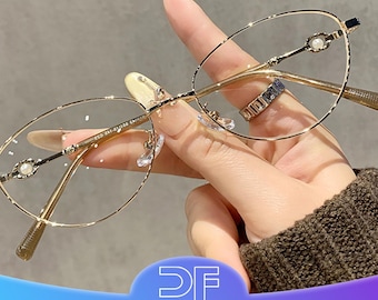 Vintage Oval Blue Light Blocking Glasses: Korean Retro Gold Frame