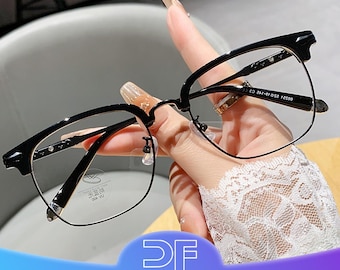 Retro-Style Rectangle Glasses; Unisex; Blue Light Blocking; Half-Rimmed Browline Glasses; Fashionable Reading Glasses