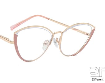 Cat-Eye Blue Light Glasses: Hollow Metal Frame, Multiple Colors