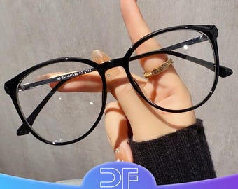 Vintage cat-eye glasses: High-quality blue light blocking, women's reading glasses, funky eyeglass holder,Large glasses frame
