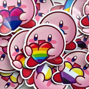 Autocollants Kirby Pride Heart résistants aux intempéries | Gay, Bisexuel, Pansexuel, transgenre, Non binaire, As