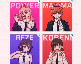 Chainsaw Man Girls Art Print 4x4&quot; | Makima, Kobeni, Power, Reze