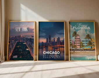 North America Cityscape Prints: New York, Chicago, Miami (Digital Downloadable Gallery Set)