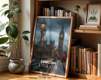 Impresión del Big Ben de Londres: Arte mural vibrante del paisaje urbano del Reino Unido (descarga digital)