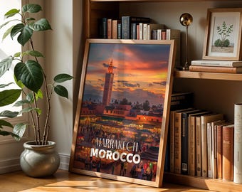 Marrakech Morocco Cityscape Print: Jemaa el-Fnaa Square Wall Art (Digital Download)