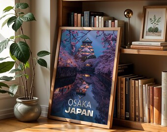 Osaka Castle Neon Cityscape Print: Vibrant Japan Wall Art (Digital Download