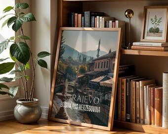 Sarajevo Bosnia Baščaršija Bazaar Cityscape Print: Vibrant Travel Poster (Digital Download)