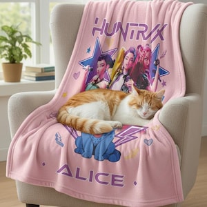 Custom Huntrix Demon Hunters Blanket,Kpop Demons Hunters Blanket,Personalized Anime Blanket,Personalized Huntrix,Demon Hunters Anime Blanket