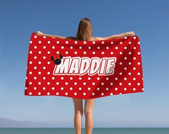 Custom Micky Personalized Beach Towel-Minie Custom Name Towel-Kids Beach Towel- Birthday Vacation Gift-Bridesmaid Beach Towel-Custom Towel