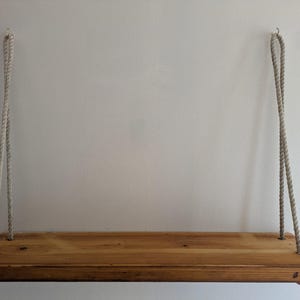 Rustic Hanging Rope Shelf: Solid Wood Boho Decor