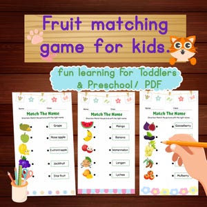 Fruit Matching Game for Kids – 10 Printable Pages, Toddler Matching Activity, Preschool Learning, Montessori Material , Homeschool Resource.