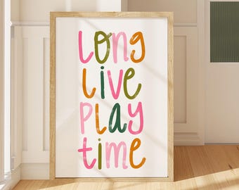 Póster "Larga vida al juego", decoración de pared para cuarto de juegos infantil, imprimible para pared de guardería, impresión para cuarto de juegos infantil, impresión original y adorable para dormitorio.