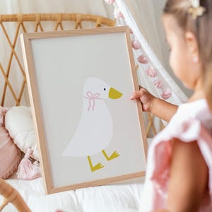 Duck Nursery Wall Art, Cute Duck Print, Duck with Bow Poster, Farm Animal Nursery Art, Cottagecore Kids Room, Printable Duck Illustration