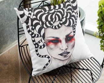 MEDUSA JUICE Art Faux Suede Pillow & Pillowcase, Boho Home Decor, Unique Gift for Her, Modern Cushion, Artistic Throw Pillow