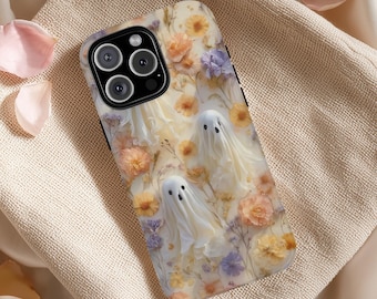 Floral Ghost Phone Case Halloween Aesthetic Cute Trendy Halloween Autumn Fall Design Cover for iPhone Pro Max Samsung Galaxy Google Pixel