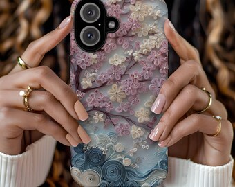 Etui na telefon z falą Sakury w kolorze kwitnącej wiśni, wydruk 3D, azjatycka sztuka, japońska wiśnia, wyjątkowy prezent dla niej, etui na iPhone'a, Samsunga Galaxy i Google Pixel