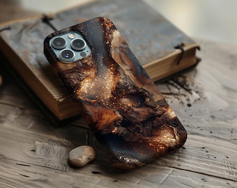 Brown Wood Phone Case Resin Print Gift For Her Autumn Fall Art Nature Style Tough Cover for iPhone Pro Max Samsung Galaxy Google Pixel