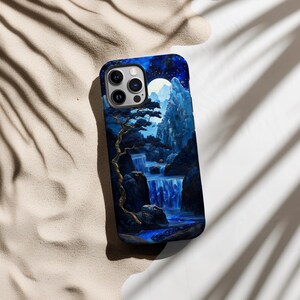 Coque de portable montagne cascade bleu jade japon chine paysage art de l&#39;Asie de l&#39;est abstrait marbre coque pour iphone Samsung Galaxy Google Pixel