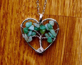 Collar Árbol de la Vida de Aventurina Verde – Colgante de Piedra Preciosa Hecho a Mano