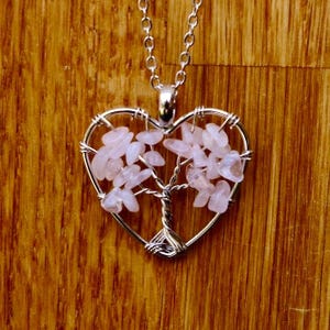 Rose Quartz Tree of Life Pendant Necklace with Stainless Steel Chain