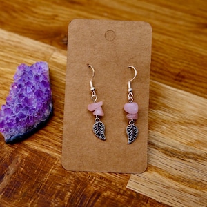 Sterling Silver 925 Rose Quartz Gemstone Earrings with Feather Charm