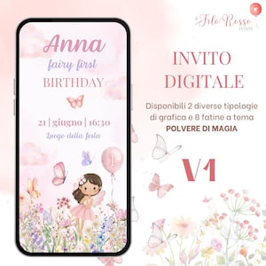 Invito DIGITALE di Compleanno e Battesimo - Tema FATINA
