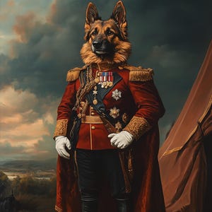 Ritratto personalizzato di un animale domestico reale - Animale domestico militare con medaglie - Arte eroica di animali domestici - Ritratto su tela, poster o digitale, arte canina veterana