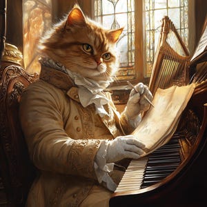 Ritratto personalizzato di un animale domestico - Animale rinascimentale che suona il pianoforte - Arte musicale di un cane o gatto - Tela, poster o ritratto digitale, divertente regalo per un animale domestico musicista